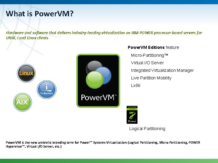 What is Power. VM? Hardware and software that delivers industry-leading virtualization on IBM POWER