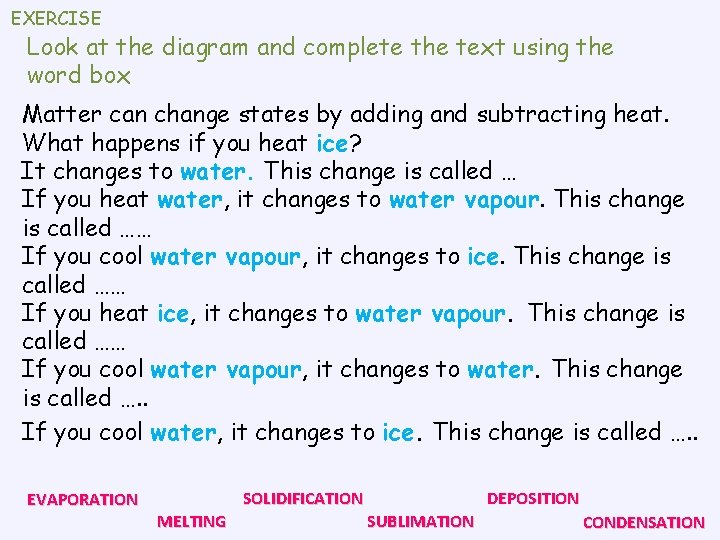 EXERCISE Look at the diagram and complete the text using the word box Matter