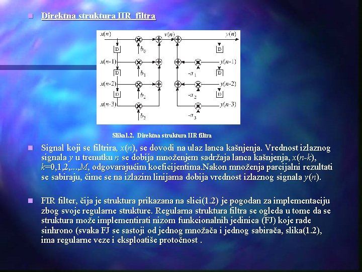 n Direktna struktura IIR filtra Slika 1. 2. Direktna struktura IIR filtra n Signal