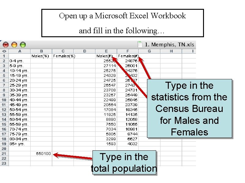 Open up a Microsoft Excel Workbook and fill in the following… Type in the
