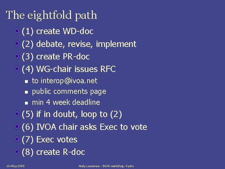The eightfold path (1) (2) (3) (4) n n n to interop@ivoa. net public