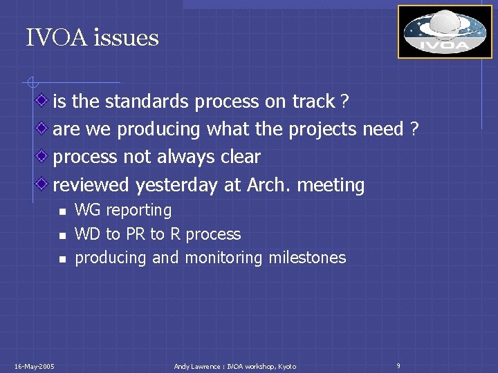 IVOA issues is the standards process on track ? are we producing what the