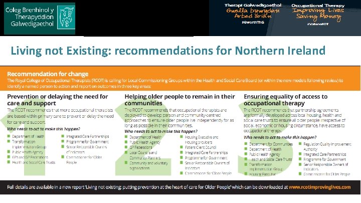 Royal College of Occupational Therapists Living not Existing: recommendations for Northern Ireland 