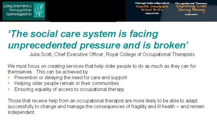 Royal College of Occupational Therapists ‘The social care system is facing unprecedented pressure and