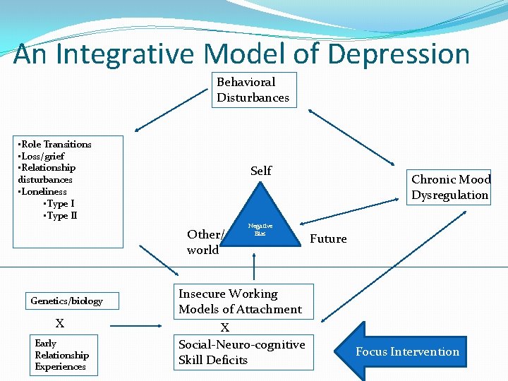 An Integrative Model of Depression Behavioral Disturbances • Role Transitions • Loss/grief • Relationship