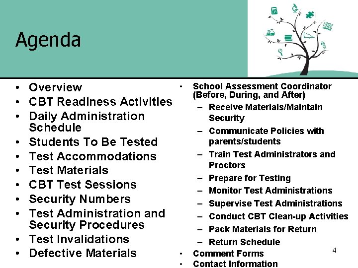 Agenda • Overview • CBT Readiness Activities • Daily Administration Schedule • Students To