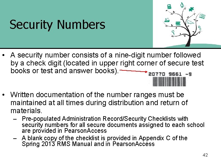 Security Numbers • A security number consists of a nine-digit number followed by a