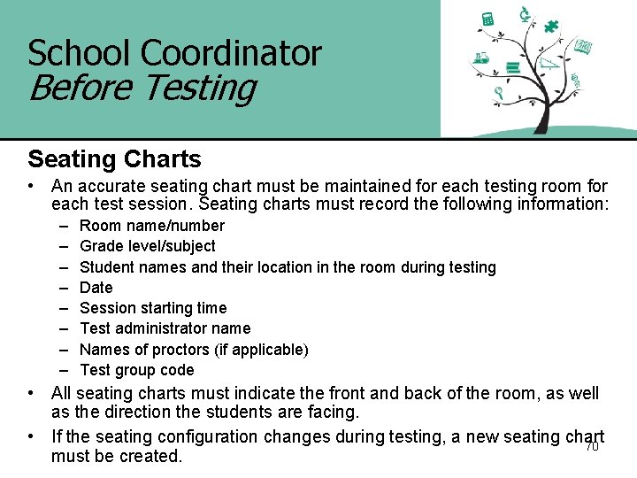 School Coordinator Before Testing Seating Charts • An accurate seating chart must be maintained