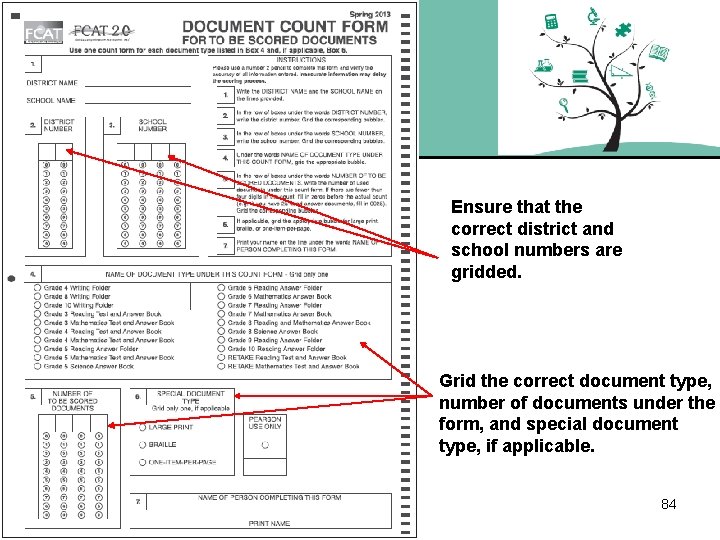 Ensure that the correct district and school numbers are gridded. Grid the correct document