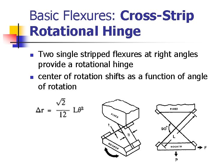 Basic Flexures: Cross-Strip Rotational Hinge n n Two single stripped flexures at right angles