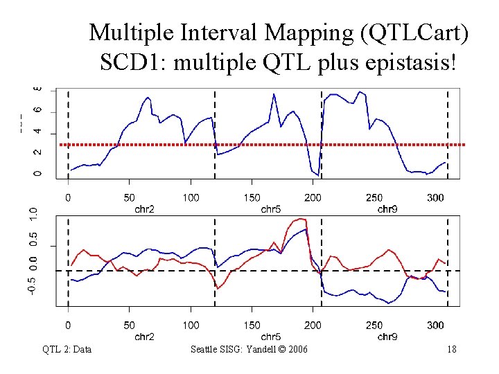 Multiple Interval Mapping (QTLCart) SCD 1: multiple QTL plus epistasis! QTL 2: Data Seattle
