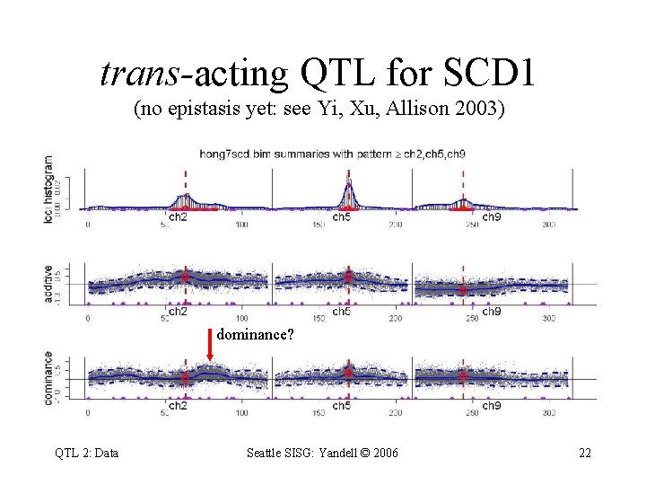 trans-acting QTL for SCD 1 (no epistasis yet: see Yi, Xu, Allison 2003) dominance?
