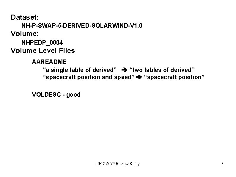 Dataset: nh-x-swap-2 -pluto-v 2. 0 NH-P-SWAP-5 -DERIVED-SOLARWIND-V 1. 0 Volume: NHPEDP_0004 Volume Level Files