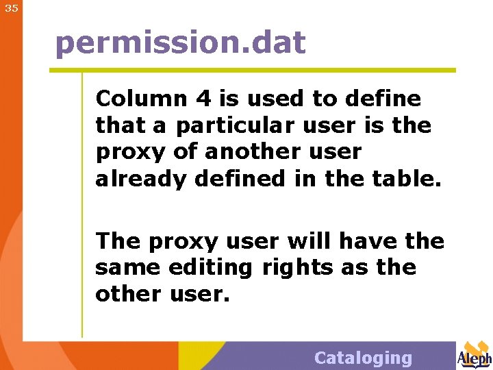 35 permission. dat Column 4 is used to define that a particular user is