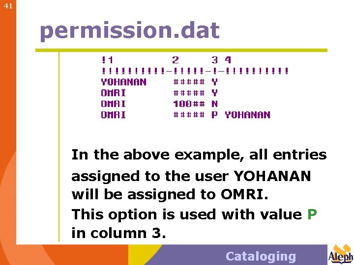 41 permission. dat In the above example, all entries assigned to the user YOHANAN