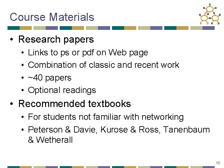 Course Materials • Research papers • • Links to ps or pdf on Web