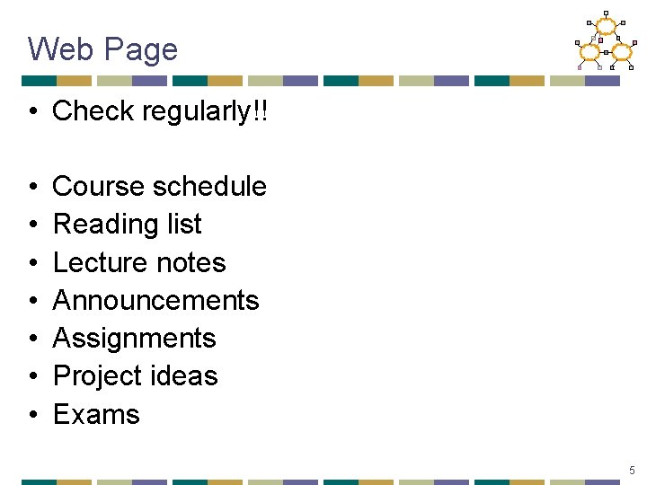 Web Page • Check regularly!! • • Course schedule Reading list Lecture notes Announcements