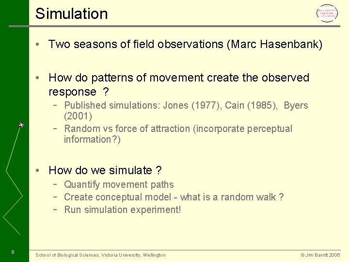 Simulation • Two seasons of field observations (Marc Hasenbank) • How do patterns of