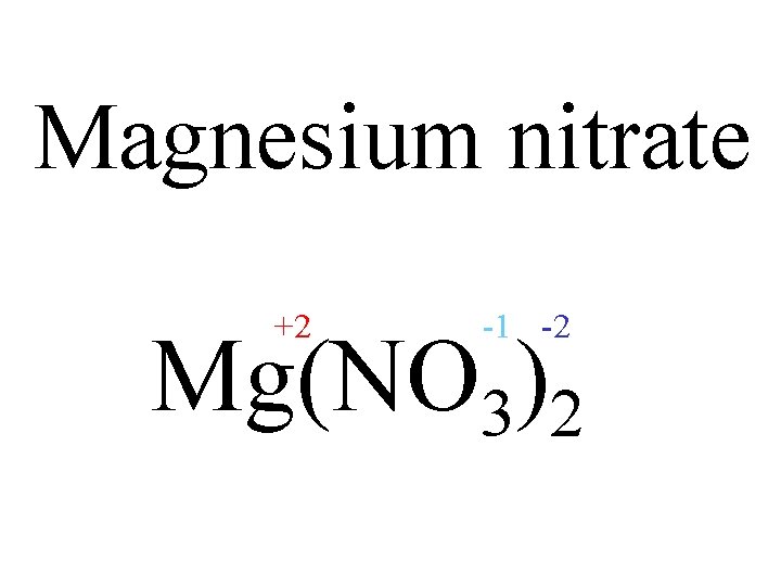 Magnesium nitrate +2 -1 -2 Mg(NO 3)2 