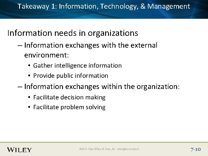 Takeaway Information, Technology, & Management Place Slide 1: Title Text Here Information needs in