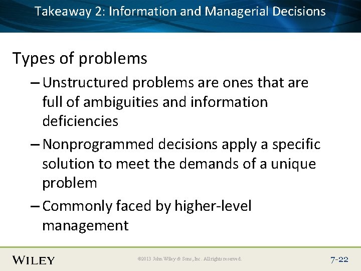 Takeaway 2: Information and Managerial Decisions Place Slide Title Text Here Types of problems