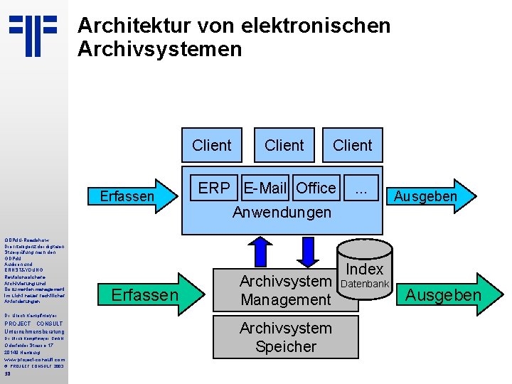 Architektur von elektronischen Archivsystemen Client Erfassen GDPd. U-Roadshow Die Intelligenz der digitalen Stuerprüfung nach