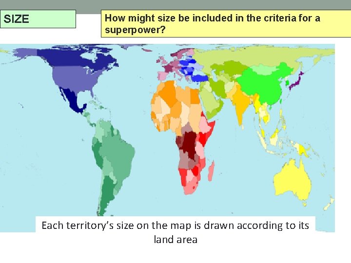 SIZE How might size be included in the criteria for a superpower? Each territory’s