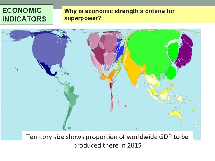 ECONOMIC INDICATORS Why is economic strength a criteria for superpower? Territory size shows proportion