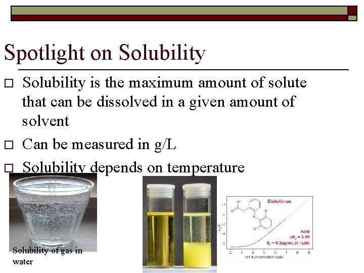 Spotlight on Solubility o o o Solubility is the maximum amount of solute that