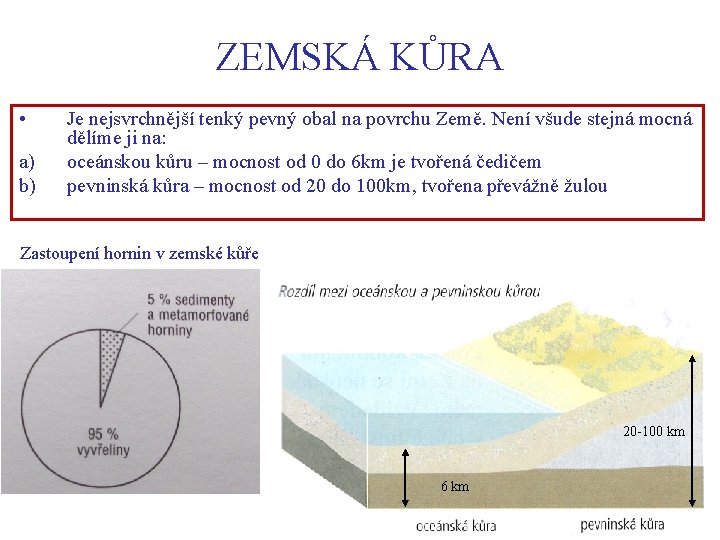 ZEMSKÁ KŮRA • a) b) Je nejsvrchnější tenký pevný obal na povrchu Země. Není