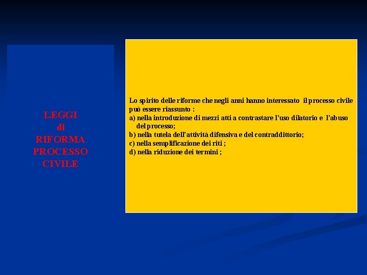 LEGGI di RIFORMA PROCESSO CIVILE Lo spirito delle riforme che negli anni hanno interessato