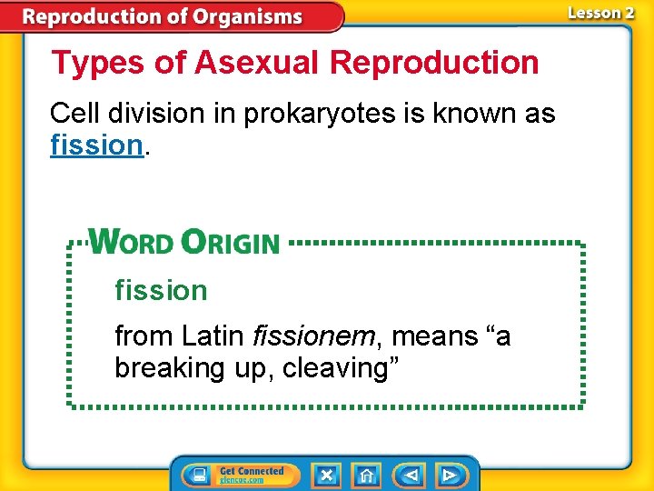 Types of Asexual Reproduction Cell division in prokaryotes is known as fission from Latin Types of Asexual Reproduction Cell division in prokaryotes is known as fission from Latin