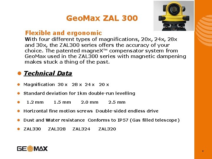 Geo. Max ZAL 300 Flexible and ergonomic With four different types of magnifications, 20