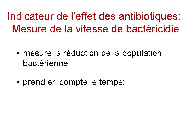 Indicateur de l'effet des antibiotiques: Mesure de la vitesse de bactéricidie • mesure la Indicateur de l'effet des antibiotiques: Mesure de la vitesse de bactéricidie • mesure la