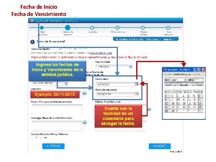 Fecha de Inicio Fecha de Vencimiento Ingrese las fechas de Inicio y Vencimiento de