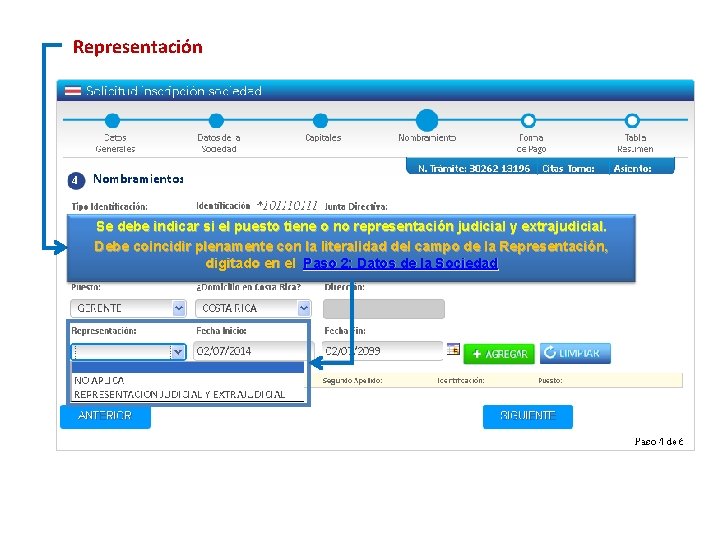 Representación Se debe indicar si el puesto tiene o no representación judicial y extrajudicial.