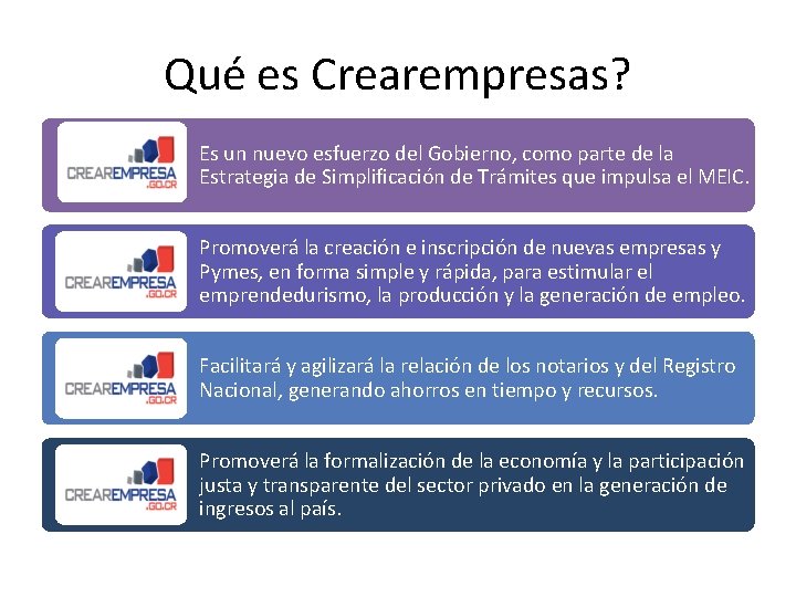 Qué es Crearempresas? Es un nuevo esfuerzo del Gobierno, como parte de la Estrategia