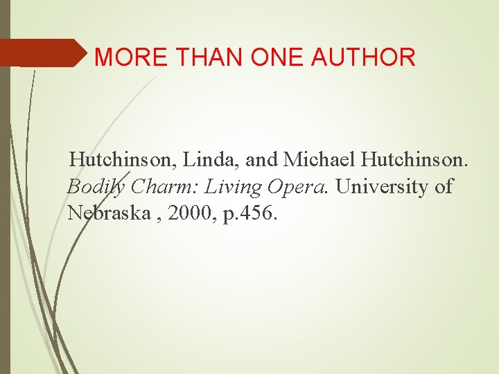 MORE THAN ONE AUTHOR Hutchinson, Linda, and Michael Hutchinson. Bodily Charm: Living Opera. University