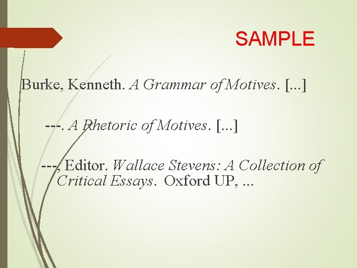 SAMPLE Burke, Kenneth. A Grammar of Motives. [. . . ] ---. A Rhetoric