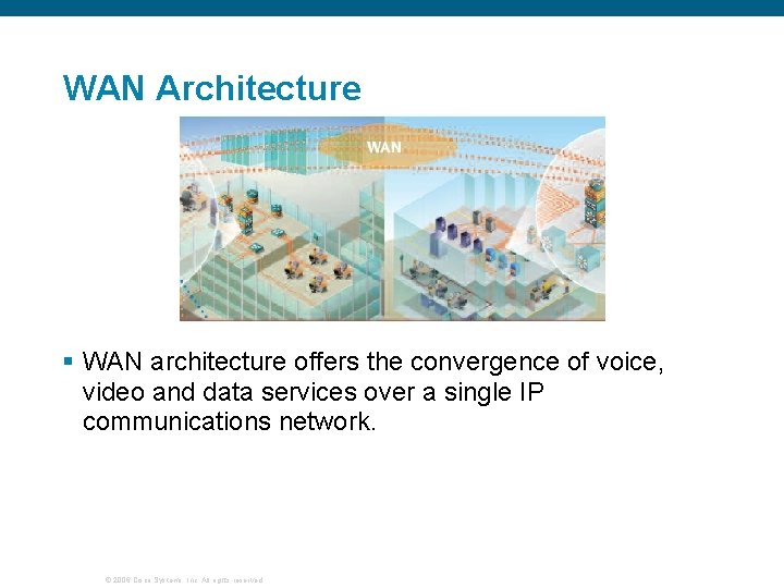 WAN Architecture § WAN architecture offers the convergence of voice, video and data services