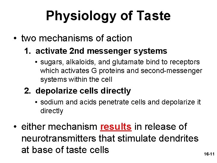 Physiology of Taste • two mechanisms of action 1. activate 2 nd messenger systems