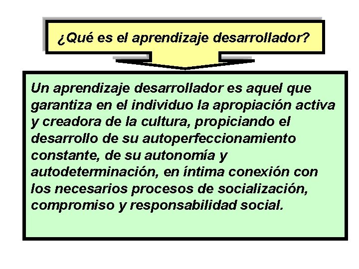 ¿Qué es el aprendizaje desarrollador? Un aprendizaje desarrollador es aquel que garantiza en el ¿Qué es el aprendizaje desarrollador? Un aprendizaje desarrollador es aquel que garantiza en el