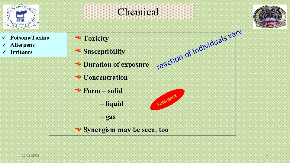 Chemical ü Poisons/Toxins ü Allergens ü Irritants l a u d i v i Chemical ü Poisons/Toxins ü Allergens ü Irritants l a u d i v i
