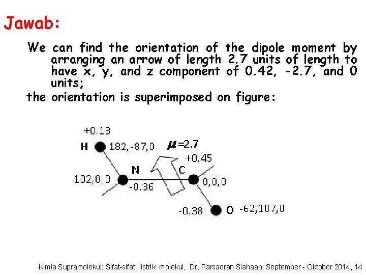 Jawab: We can find the orientation of the dipole moment by arranging an arrow