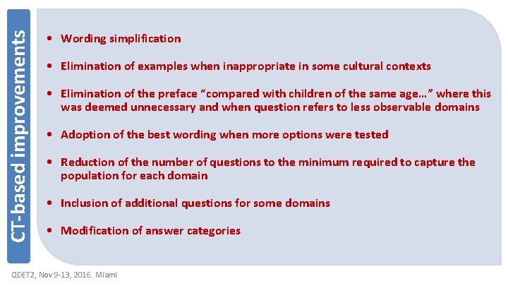 CT-based improvements • Wording simplification • Elimination of examples when inappropriate in some cultural
