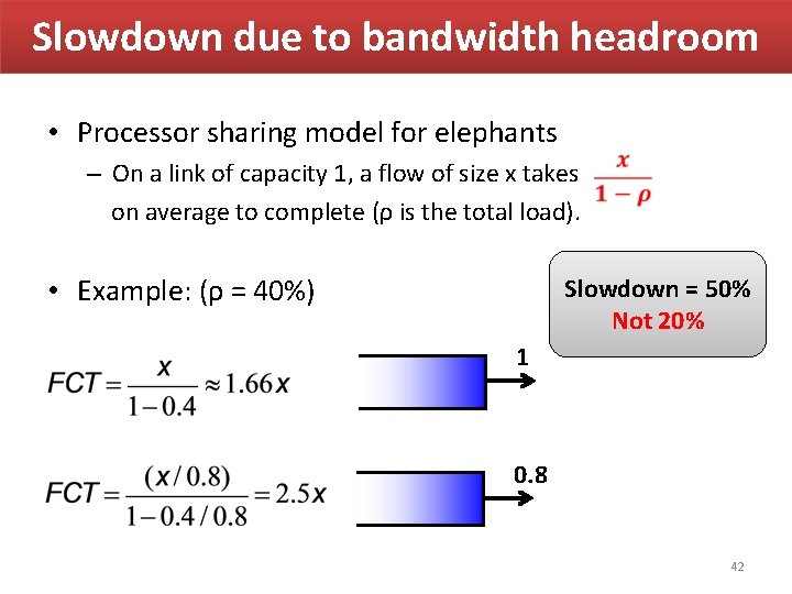 Slowdown due to bandwidth headroom • Processor sharing model for elephants – On a Slowdown due to bandwidth headroom • Processor sharing model for elephants – On a