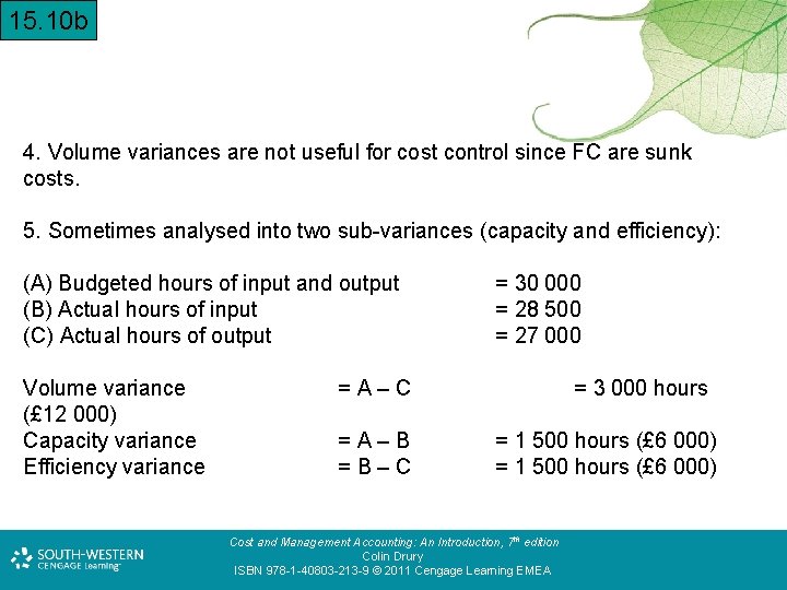 15. 10 b 4. Volume variances are not useful for cost control since FC