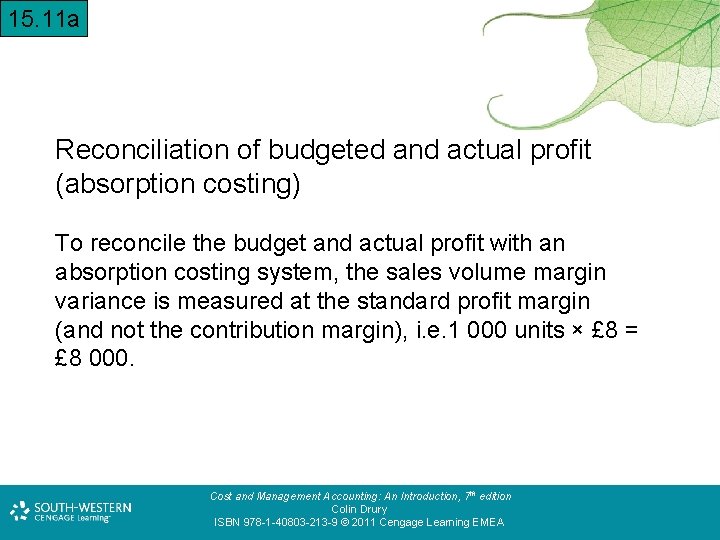 15. 11 a Reconciliation of budgeted and actual profit (absorption costing) To reconcile the