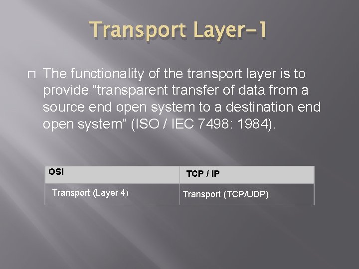 Transport Layer-1 � The functionality of the transport layer is to provide “transparent transfer