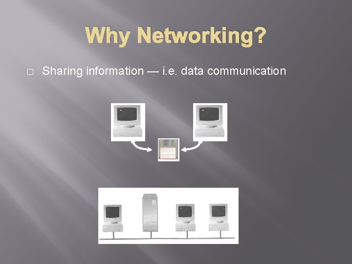 Why Networking? � Sharing information — i. e. data communication 